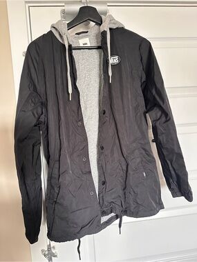 Vans Hooded Coaches Jacket Black Gray Size S
